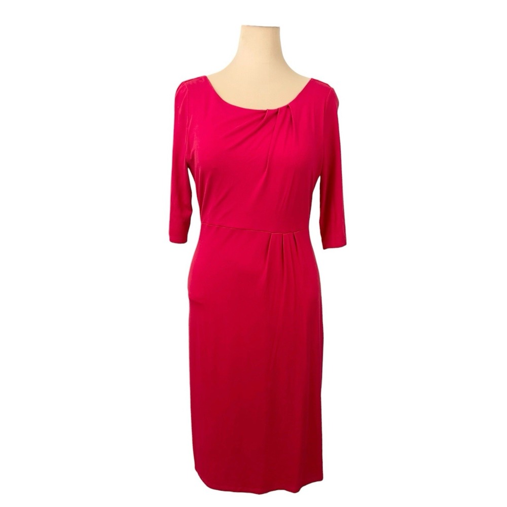 LK BENNETT Pleated Red DRESS 10 Jersey Knit Midi Quiet Luxury Chic London Kate